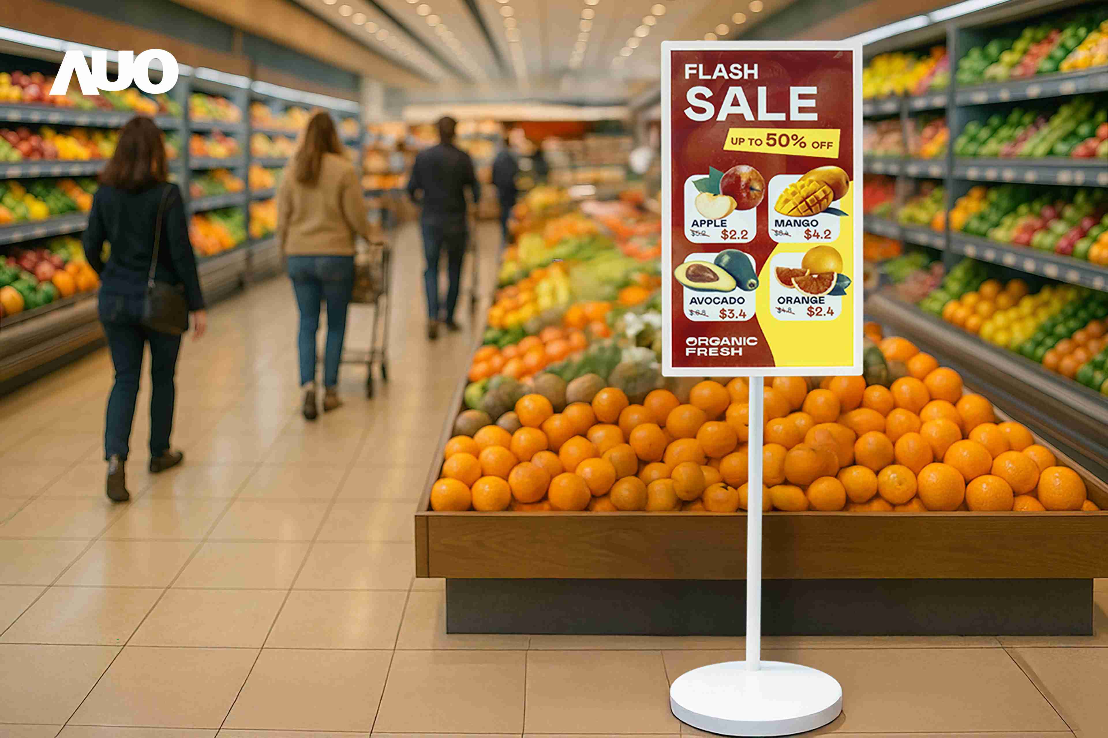 达擎首亮相低功耗、、全彩的〝aecoPost电子纸解决方案〞，，仅在更新画面时需要微量的电力驱动，，，无需布建电线的便捷设计，，使其可灵活应用、、、、随意置放，，，并可透过云端或行动装置app，，轻松管理及排程广告内容，，晋升店头营销利器。。